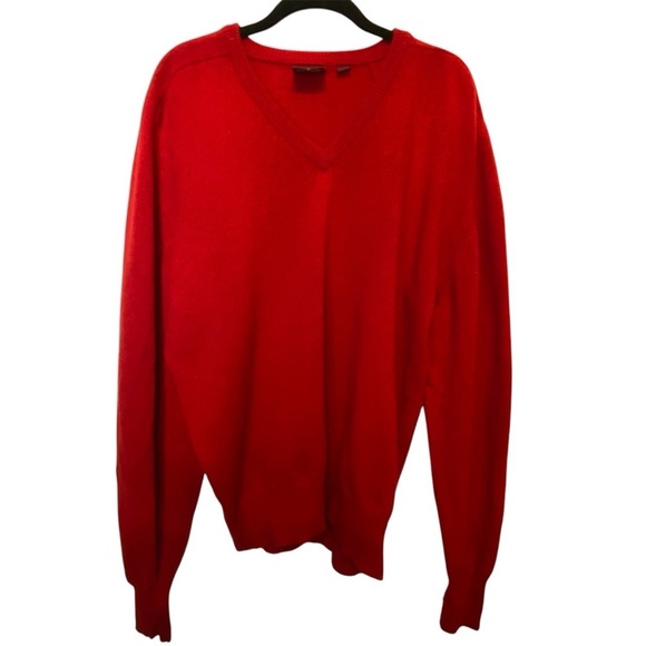 Nordstrom 100% Lambs Wool Vintage Y2K Cherry Red Holiday V Neck Sweater Large - Picture 1 of 13